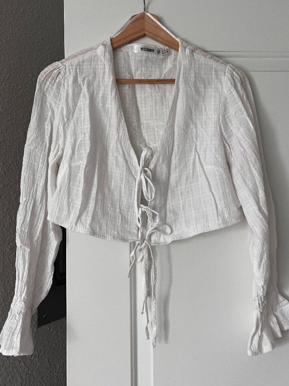 Cotton Tie Front Top/Blouse Cropped White Size US6 (S/M)